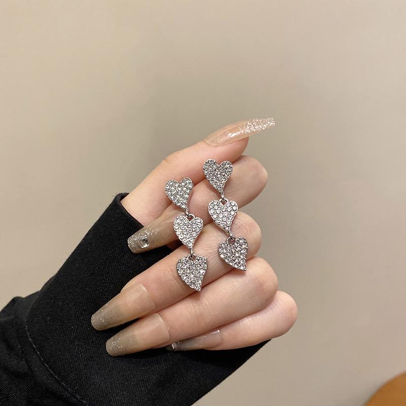 Silver Needle Long Zircon Love Earrings Women's Versatile Niche Design Tassel Earrings Korean Edition Popular Earrings