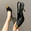 Туфли-босоножки с острым носком на тонком каблуке черного цвета для женщин Женская обувь Шпилька Обувь Лето 2025 Оригинал Оптом Лучший F Комфорт