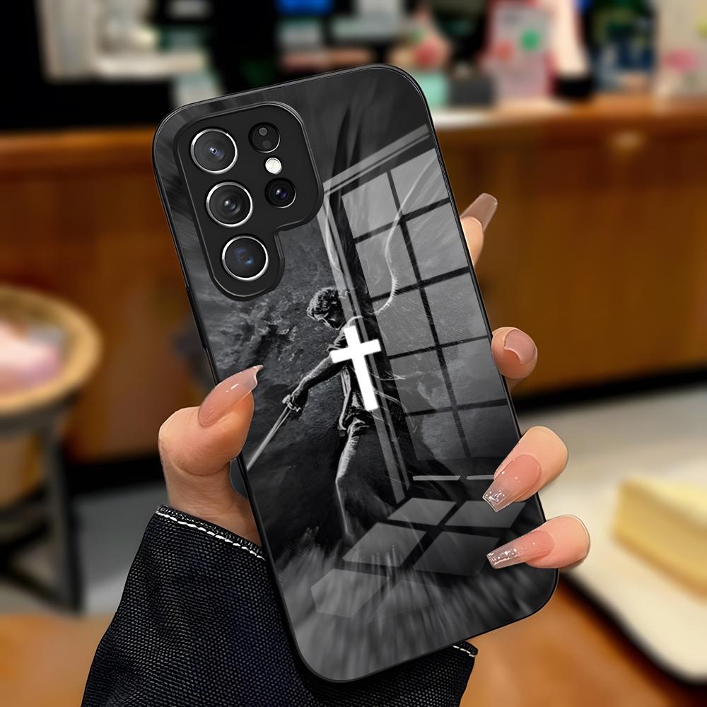 Чехол для телефона 'Крест Архангела Михаила' для Samsung A25 A13 A33 5G A54 A36 A35 A56 A52 A14 Ударопрочный стеклянный чехол