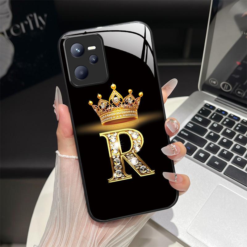 Чехол для Realme C35 Модный чехол с начальной буквой из закаленного стекла для Realme Narzo 50A Prime C 35 Ударопрочный чехол для телефона