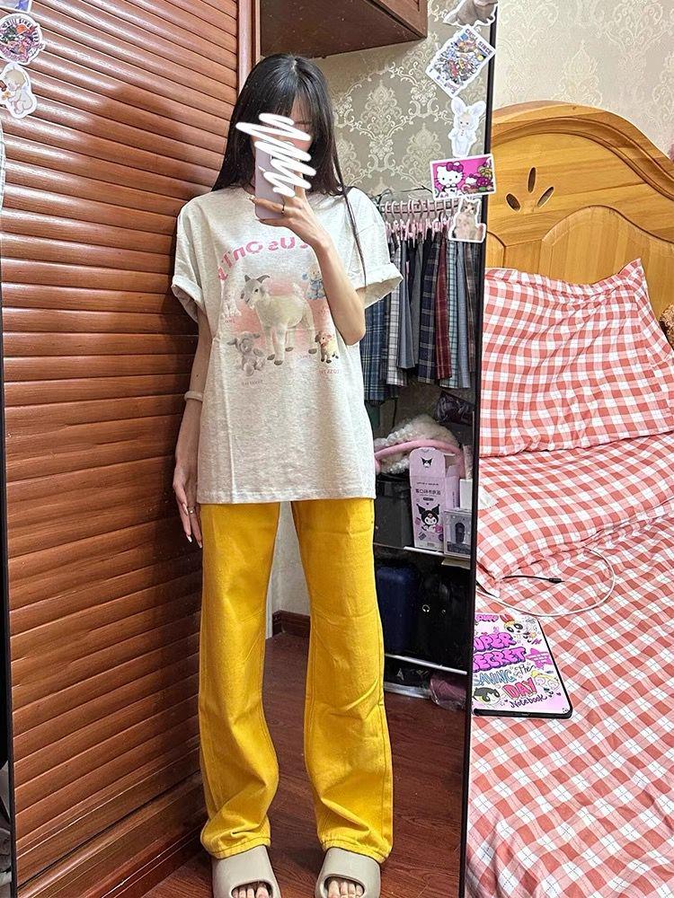 High Street Yellow Embroidered Women's Loose Wide-Leg Jeans - Spring 2025 Trend