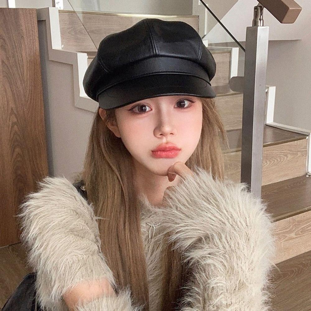 Однотонный берет из искусственной кожи, кепка, шляпа художника Харадзюку, ретро Y2k, берет, шляпа, мужская, женская