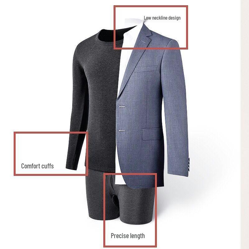 Мужской теплый комплект термобелья на флисовой подкладке: Хлопковый свитер базовый слой и толстые брюки для осени/зимы