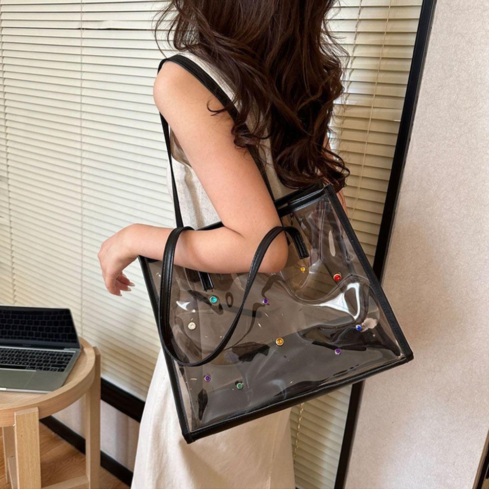 2pcs/set Beach Jelly Shoulder Bag Waterproof Shopping Bag Casual Transparent Totes Bag  Outdoor