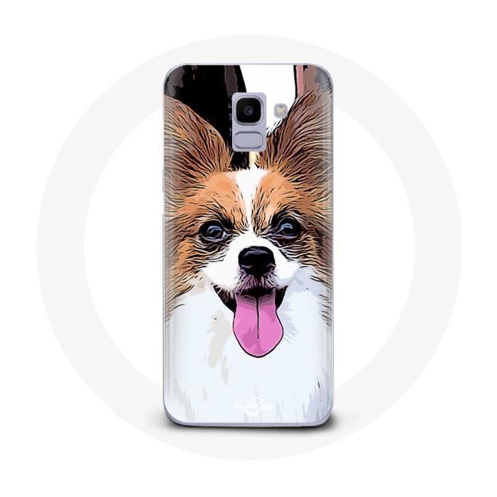 Case for Samsung Galaxy A8 2018 Continental Miniature Spaniel Butterfly Puppy White and Brown