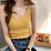 Женский сексуальный мягкий уютный топ на весну и лето, вязаный топ без рукавов с v-образным вырезом на бретельках, однотонный универсальный топ на бретелях