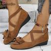 Fashion Ladies Suede Bow Anti-slip Casual Shoes 2025 Summer Fashion Cross Tie Wedge Loafers Zapatos De Mujer Sneakers Women Size36 43