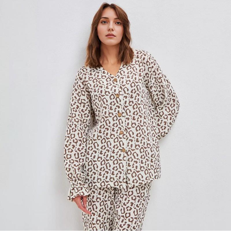 2026 Leopard Print Long Sleeve Pants Set Womens Sleepwear Loungewear