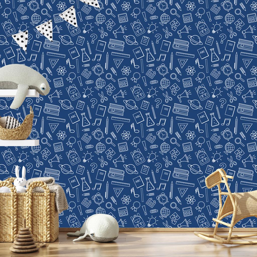 Wallpaper School Supplies blue background, blue center 50x1000