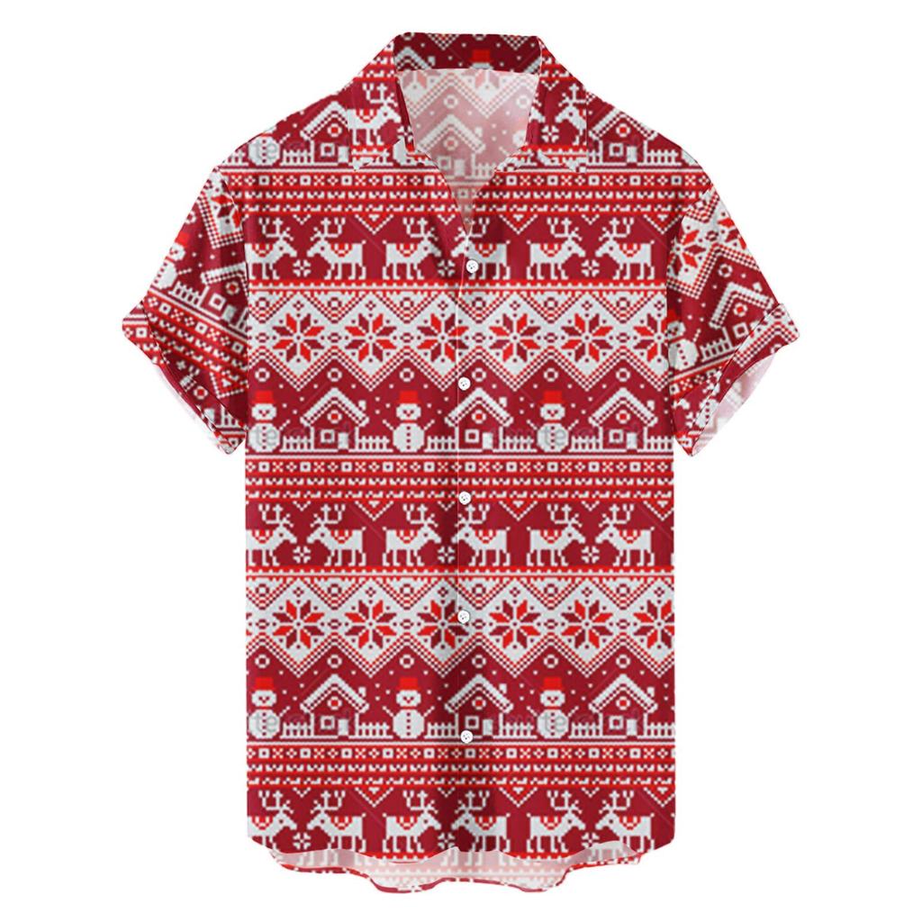 New Christmas Printed Shirt Theme Casual Fashion Spring and Autumn Men's Short Sleeve Shirt