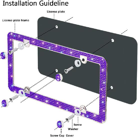 Otostar Блестящая Рамка для Номерного Знака, Ручной Работы, 4 Ряда Блестящих Страз, Рамка для Номерного Знака из Нержавеющей Стали, 4 Отверстия, Набор с Защитными Колпачками для Винтов