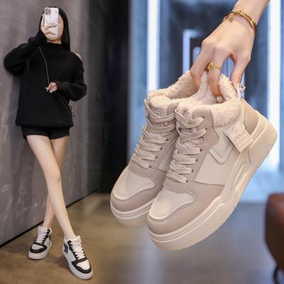 2025 зимние бархатные теплые хлопковые туфли на платформе женские корейская версия высокие ins тренд студенческие повседневные спортивные женские туфли K2705