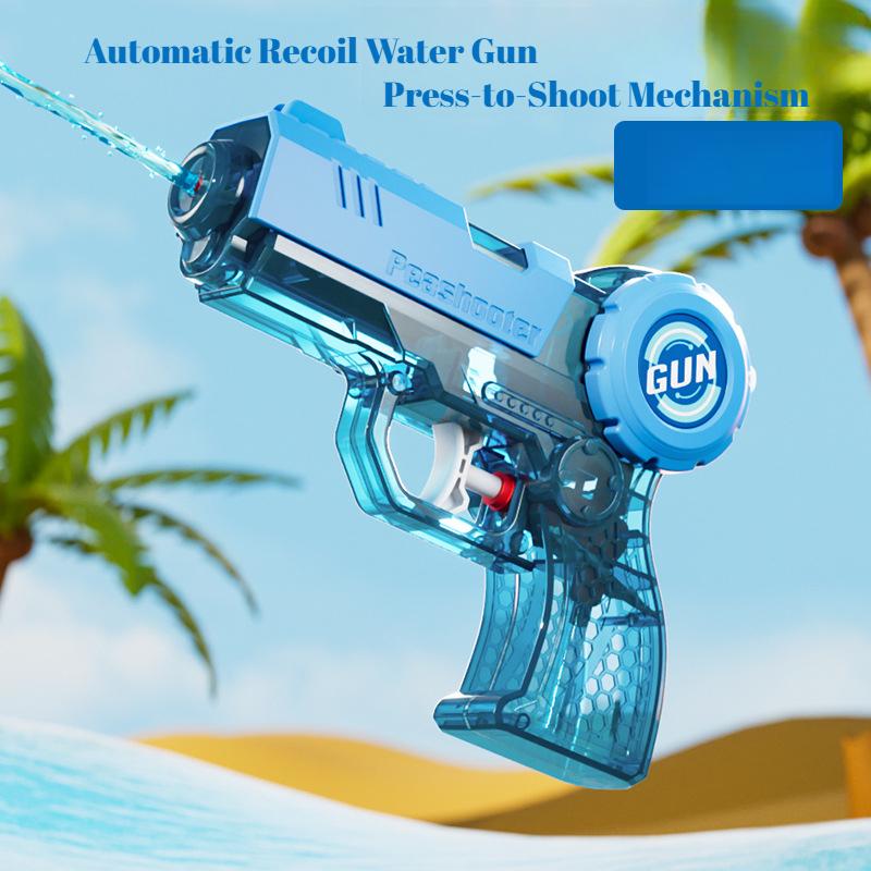 Transparent Kids Water Gun with Press-Back Tech Manual Continuous Spray for Beach Pool Battle Summer Outdoor Water Play Toy Gift