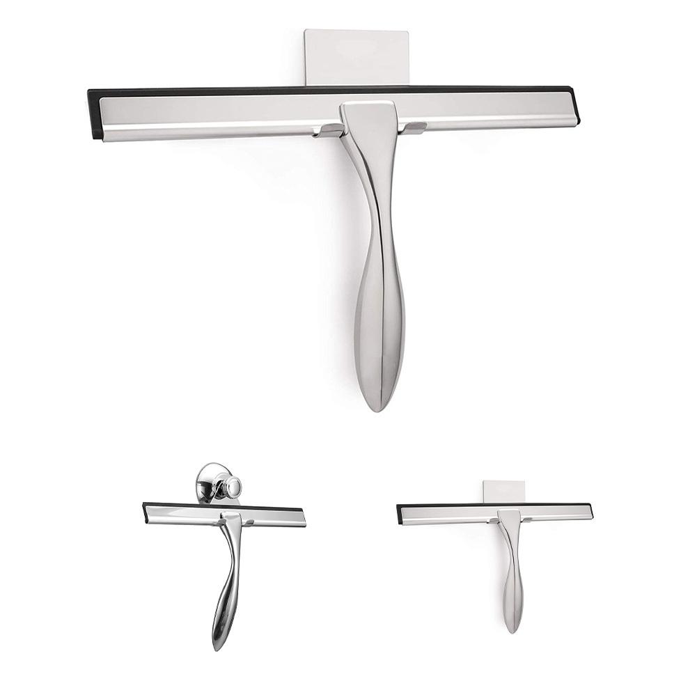 Shower Squeegee Shower Glass Squeegee With Hooks All-Purpose Stainless Steel Shower Squeegee For Glass Doors Window Car Glass