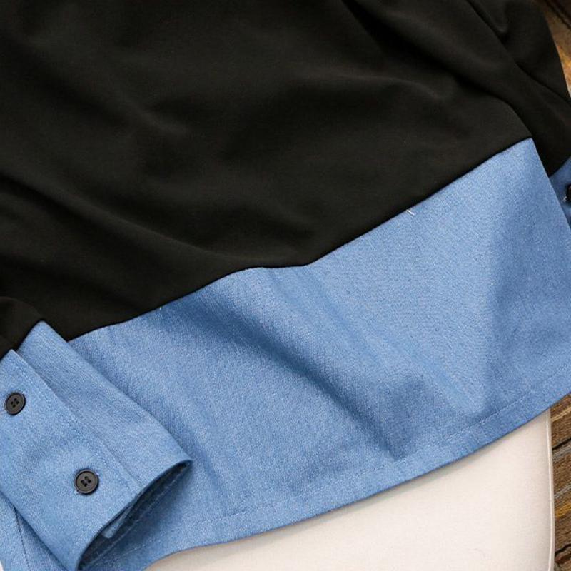 Ковбойский сращивающийся блейзер женский повседневный свободный лоскутный джинсовый большой размер пальто поло воротник длинный рукав куртка новая мода осень