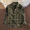 Весна Осень Мужская Рубашка Клетчатый Принт Однобортный Длинные Рукава Ретро С Нагрудными Карманами Кардиган Топ Средней Длины