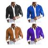 Men Shirt Long Sleeve Lapel Design Shirt Tops with Buttons Placket Striped Print Patchwork Color Work Shirt