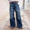 Женские повседневные модные ретро джинсы средней посадки с широкими штанинами и складками, свободные прямые брюки