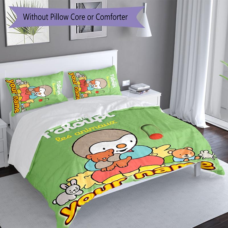3pcs Custom Name T'choupi Bedding Set Duvet Cover Closure Includes 1 Duvet Cover&2 Pillowcases for All Seasons Bedroom Decor