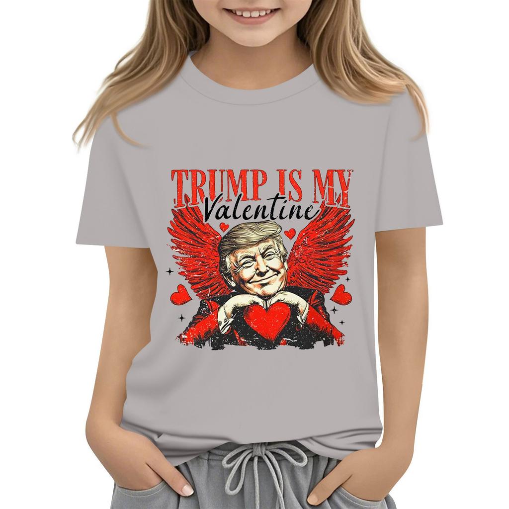 Детская модная повседневная футболка с коротким рукавом и круглым вырезом с принтом ко Дню святого Валентина