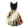 Summer New Retro Vest Collar Sleeveless Black Spelling Print Pendulum Dress