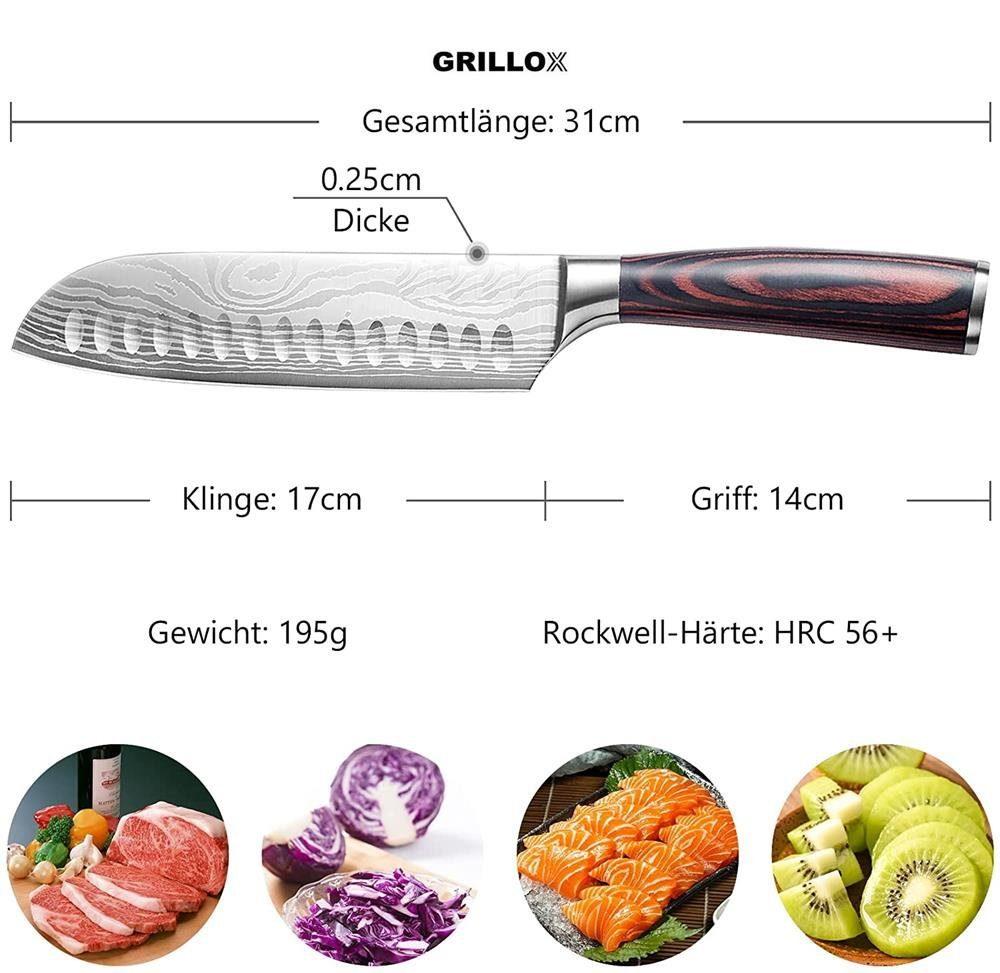 GRILLOX Santoku Knife 17cm Kitchen Knife Chef's Knife Sushi Ultra Sharp Stainless Steel