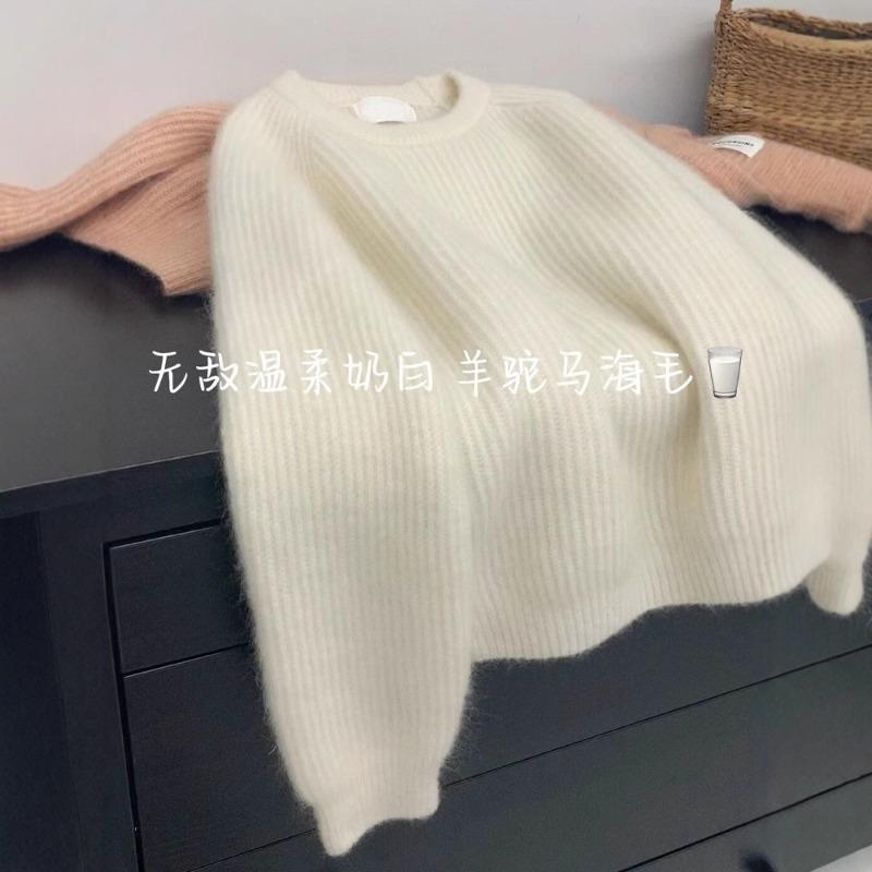 Я люблю нежный молочно-белый альпака мохер утолщенный свитер женский зимний мягкий восковой теплый