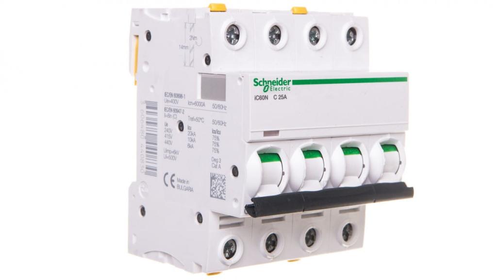 Circuit breaker 4P C 25A 6kA AC iC60N-C25-4 A9F04425