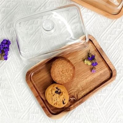 Стеклянные масленки с деревянными крышками, прозрачные сырницы, прозрачные куполообразные сырницы, подносы для масла для стола, столешницы