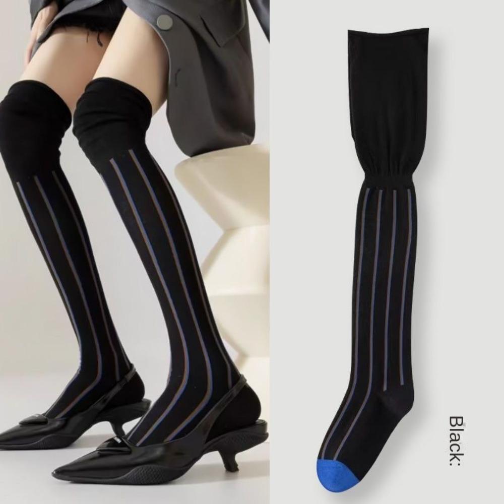 Vertical Stripes Thigh High Socks Loose Mouth High Socks Knee Length Stockings Autumn/Winter