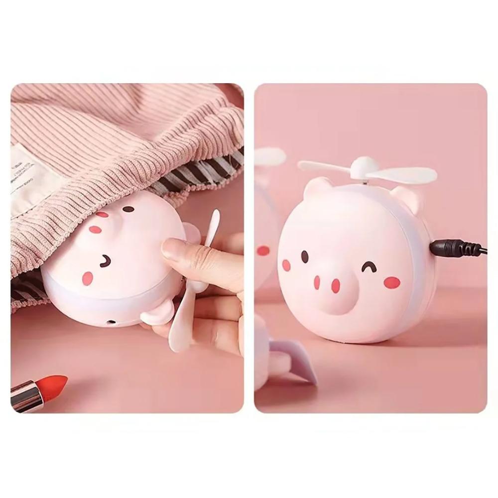 Милое зеркало для макияжа в виде свинки, портативный мини-вентилятор со светодиодной подсветкой, косметическое зеркало с маленьким вентилятором, портативный вентилятор для путешествий для девочек