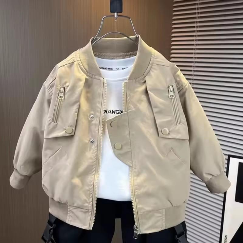 Spring Autumn Boys' Baseball Jackets Children's Clothing Big Kids Zipper Coats Solid Color Windbreaker Outerwear 2-10 Years