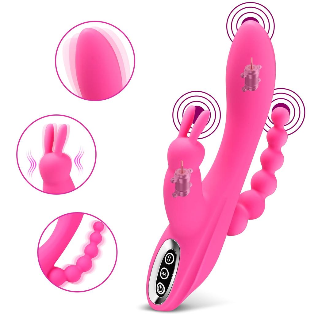 3 In 1 Rabbit Vibrator Dildo Rechargeable Vibrator Clitoris Stimulator Silicone Sex Toys with 7 Powerful Vibration Modes G Spot