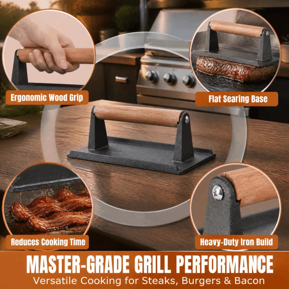 Black Burger Press Wood Handle Bacon Press Practical Cast Iron Grill Press Burger Bacon Steak