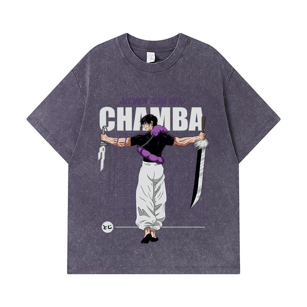 275 GSM Washed T-shirts 100% Cotton Jujutsu Kaisen V48 Toji Print Unisex Heavy Cotton T Shirt
