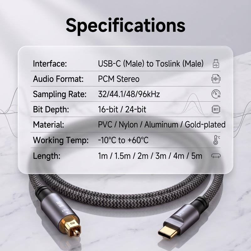 Highly Recommended-USB-C To TOSLINK Male Optical Sound Adapter USB-C To SPDIF Digital Converter For Laptops For Computer Connect