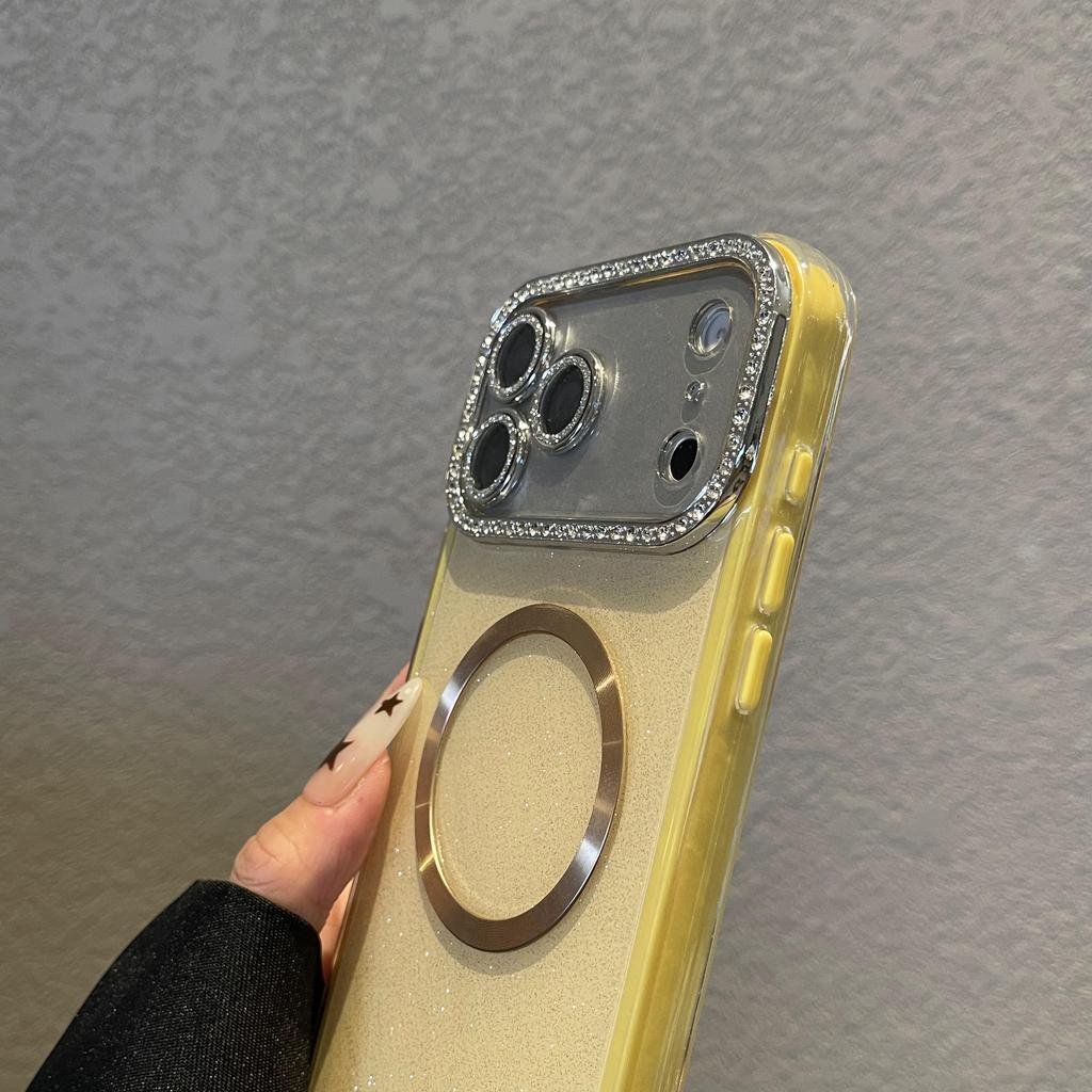 Luxury Glitter Diamond Camera Lens Glossy Candy Color Phone Case for iPhone 17 Pro Max 16 15 14 13 Magnetic Shockproof Cover