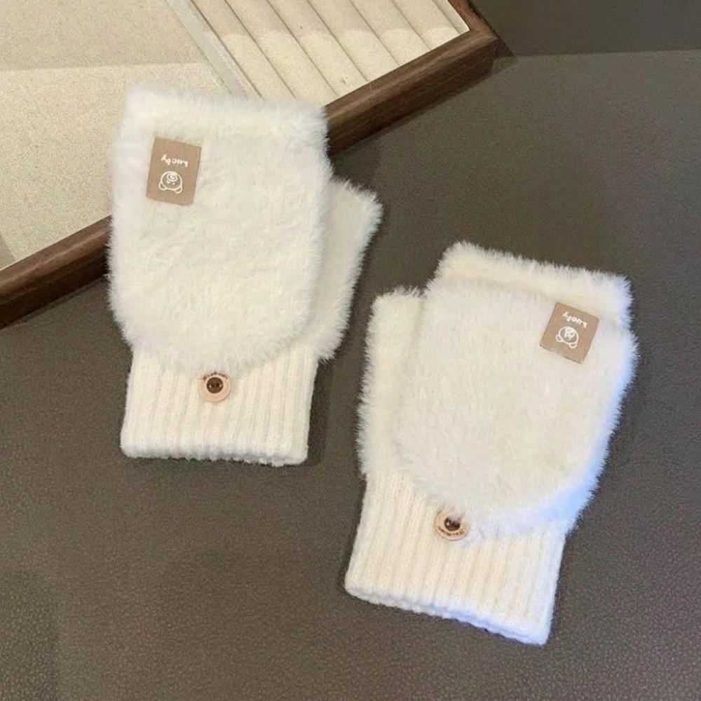 Flip Cover Gloves Fuzzy Convertible Mittens Thermal Half Finger Gloves Daily