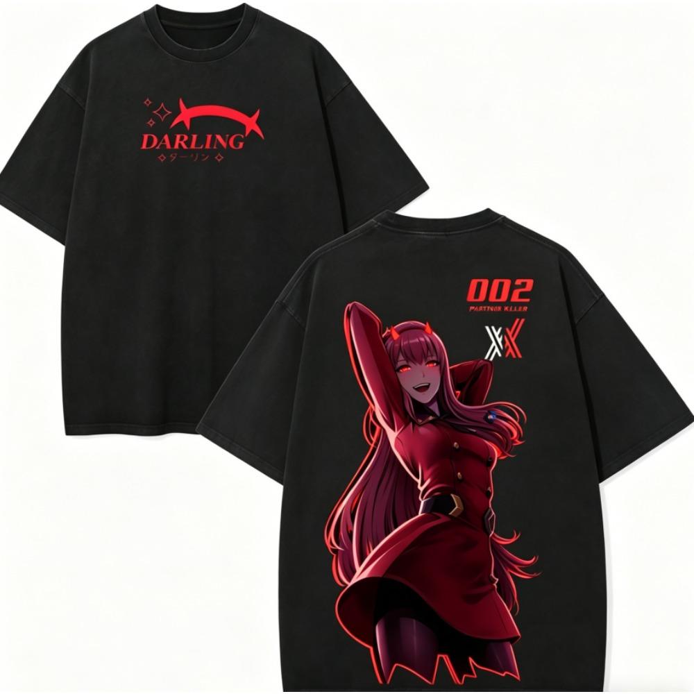 DARLING in the FRANXX Зеро Ту Аниме Любитель Стиранная Футболка Круглогодичная одежда Высокое качество Личность Одежда Большой Размер Унисекс Новая Модель Футболка для Пар