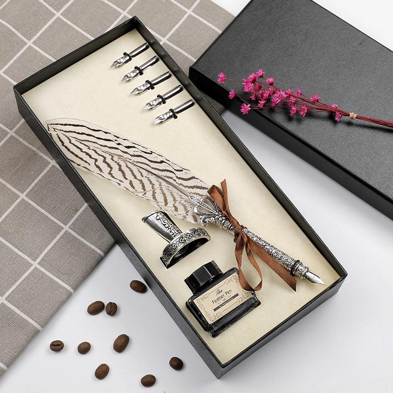 Европейский Ретро Набор для Каллиграфии с Перьями: Перьевая ручка с косым пером, держателем и гравировкой чернилами