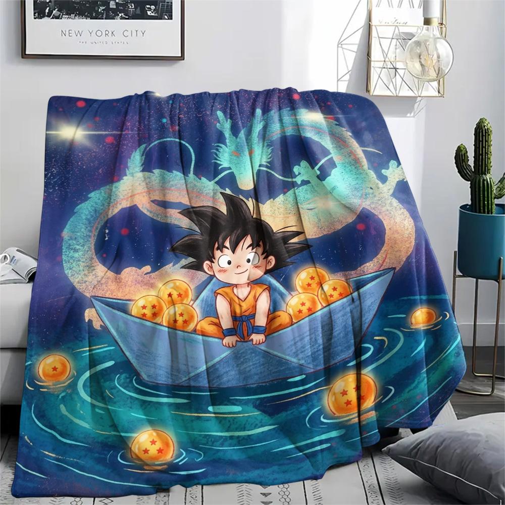 Dragon Ball Goku Print Blanket Flannel Warm Comfortable for Bedroom Sofa Chair Picnic Travel Home.-TING