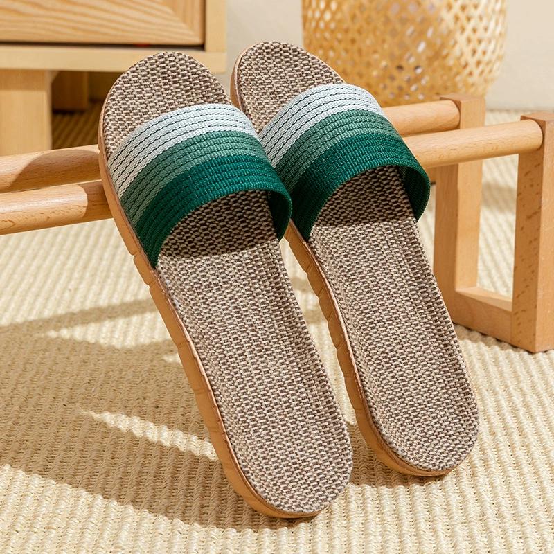 Linen Sandals for Home Use, Thick Soled Grass Woven Rattan Woven for Men and Women, Indoor Non Slip and Odorless Feet, Summer