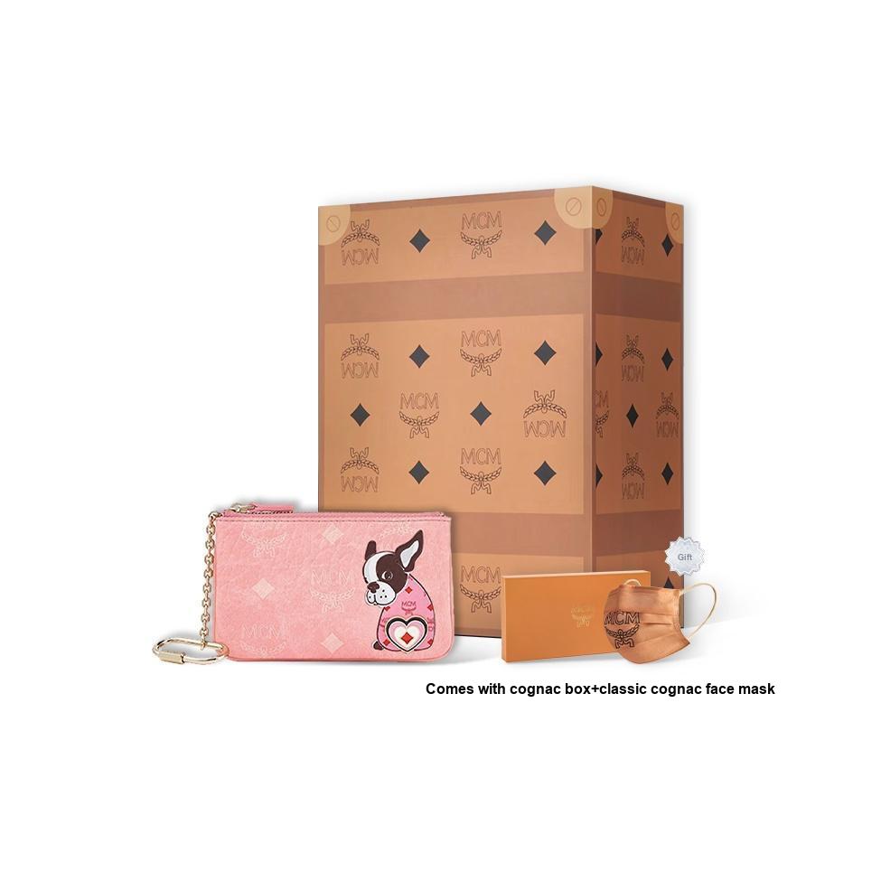 MCM Кошелек для ключей с принтом Visetos Monogram, застежка-молния, покрытие из канваса и отделка из кожи наппа, женские аксессуары, розовый MYKCATA01QZ001