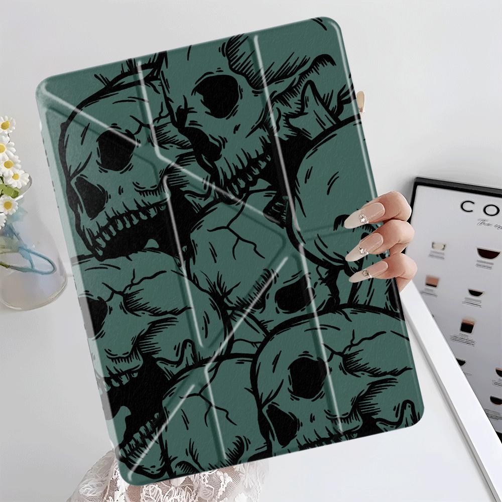 Креативная обложка-подставка Y-Fold с рисунком черепа для планшета iPad Mini 6 7 Air 4 5 M3 M2 1 2 M4 11 дюймов Pro 2025 Pro 11-го 10-го 9-го 8-го 7-го