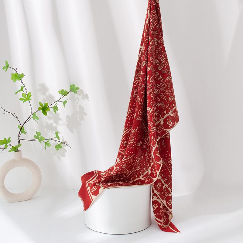 Light Luxury and High End Silk Wool Scarf Women's Spring and Autumn Wool Red Large Square Scarf Shawl