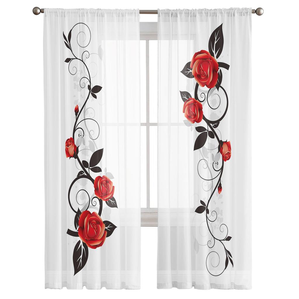 Красная роза виноградная лоза современные тюлевые шторы для гостиной спальни дома кухни окна прозрачные шторы
