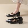 Мода Новые Женские Дизайнерские Винтажные Туфли Мэри Джейн с Острым Носком Модные Туфли с Мелкой Застежкой Элегантные Женские Туфли на Толстом Каблуке для Платья