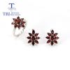 New Natural Garnet Ring Earrings Jewelry Set Simple Fashion 925 Sterling Silver Fine Jewelry for Women