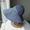 Складная летняя полосатая шляпа-ведро, женская новая длинная солнцезащитная шляпа, модная шляпа-тазик, большая окружность головы, шляпа от солнца