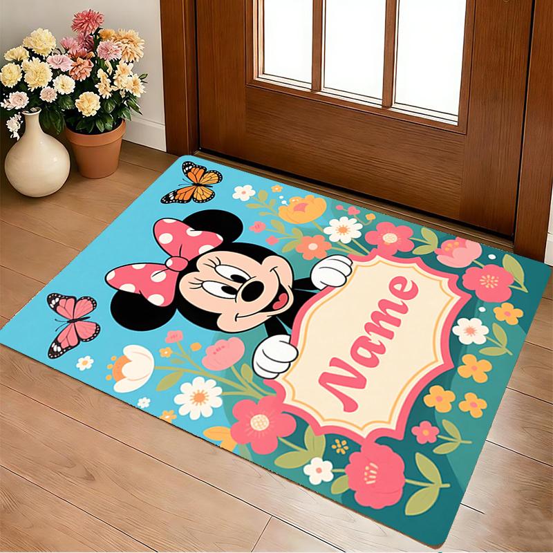 Custom Name Minnie Mouse Garden Living Room Non-Slip Area Rug Soft Carpet for Bedroom Kids Playroom Sofa Office Home Decor Doormat